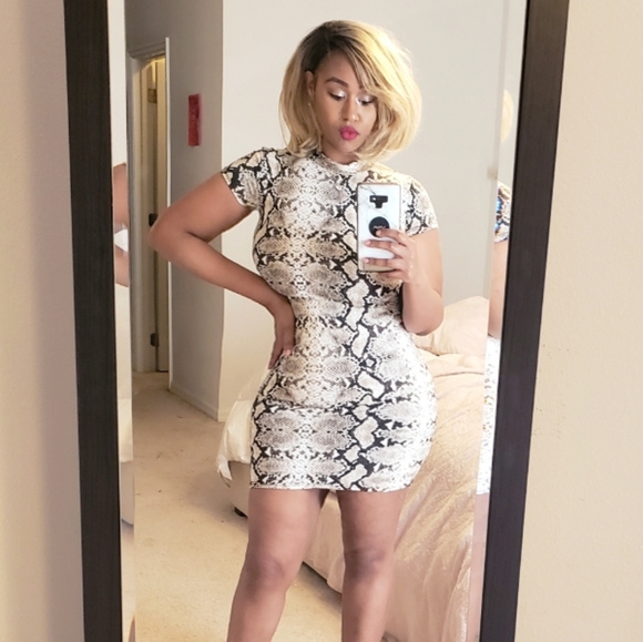 Mini Snake Print Dress Shirt Sleeve Dress(M) - Picture 5 of 17